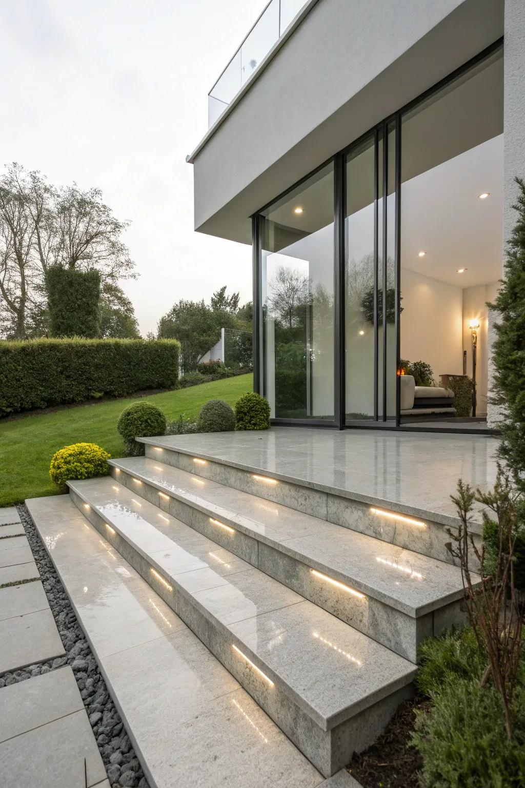 Polished stone steps providing a sleek and contemporary look.