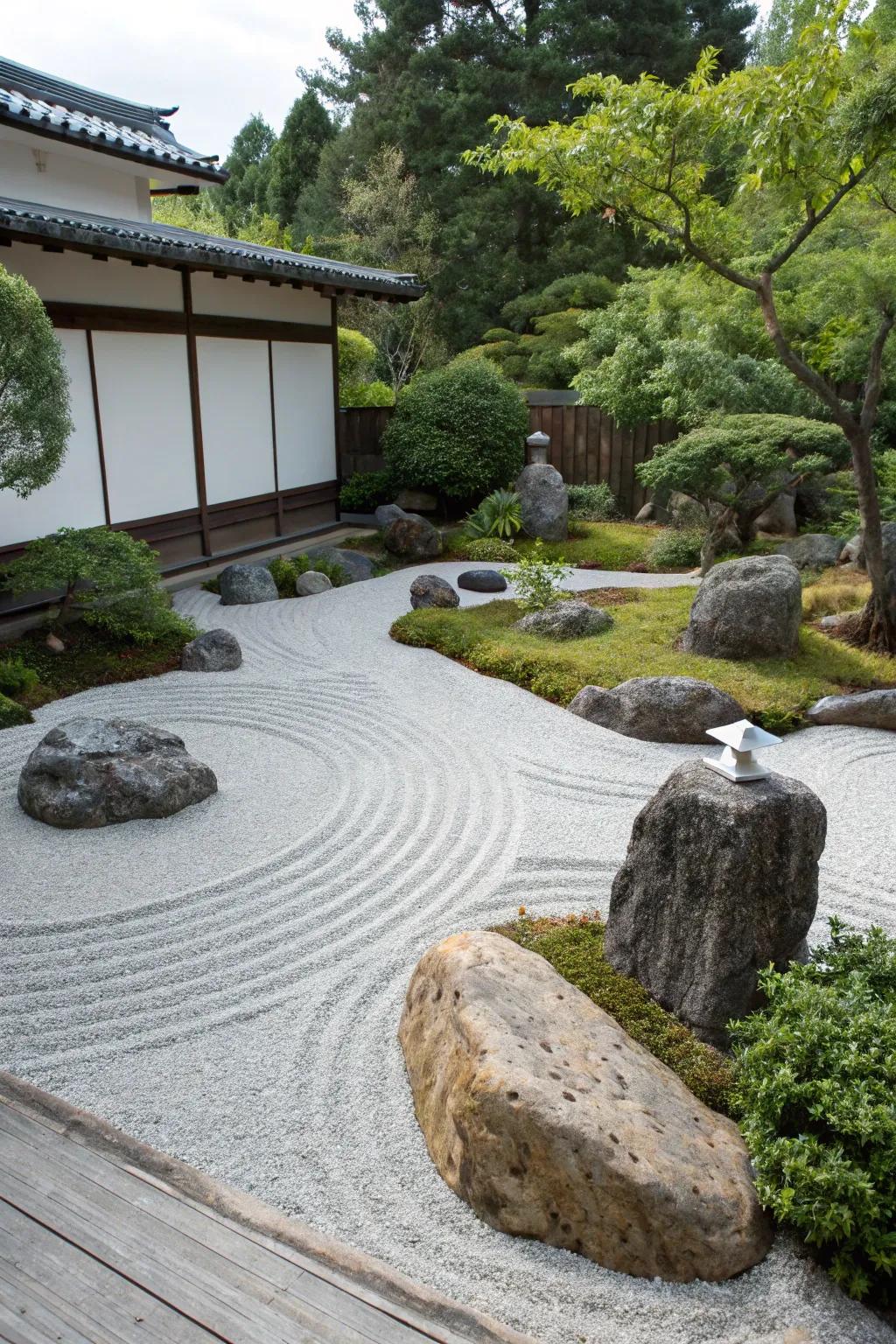 A tranquil Zen stone garden exuding peace and harmony.