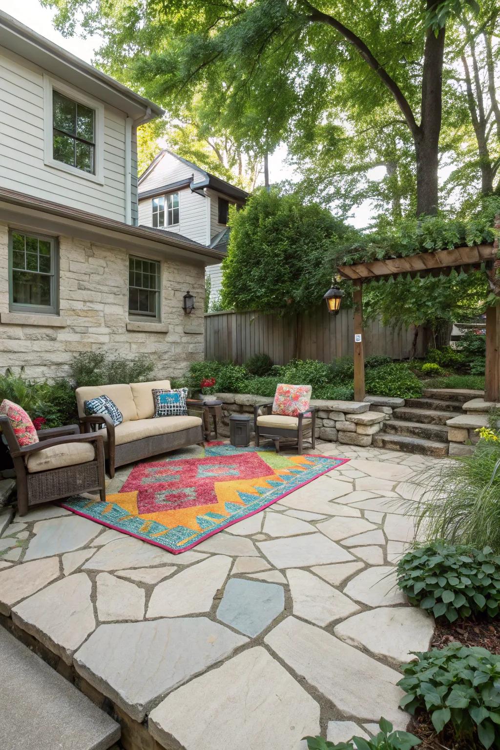 Add warmth and style with vibrant outdoor rugs.