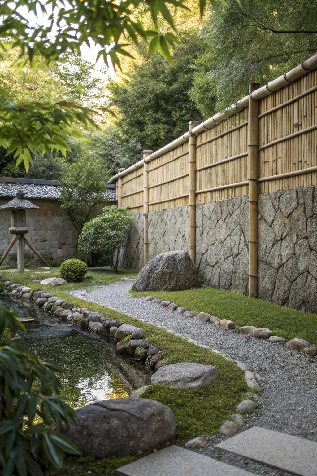 Zen serenity with bamboo and stone.