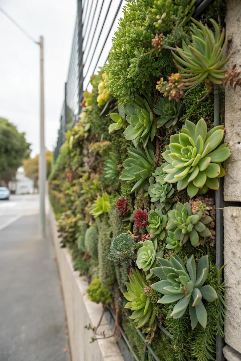 Vertical succulent wall art adds greenery to vertical spaces