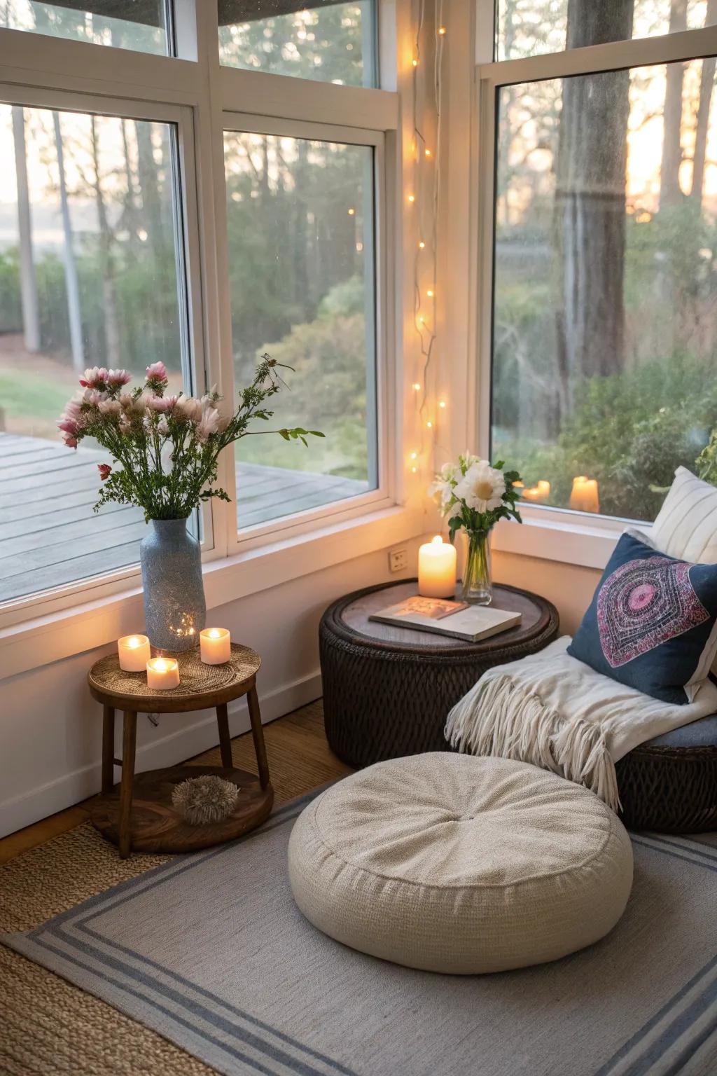 A Zen corner for mindfulness and relaxation.