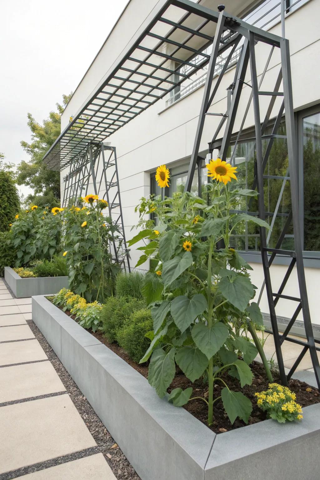 Chic geometric designs for a modern sunflower trellis.