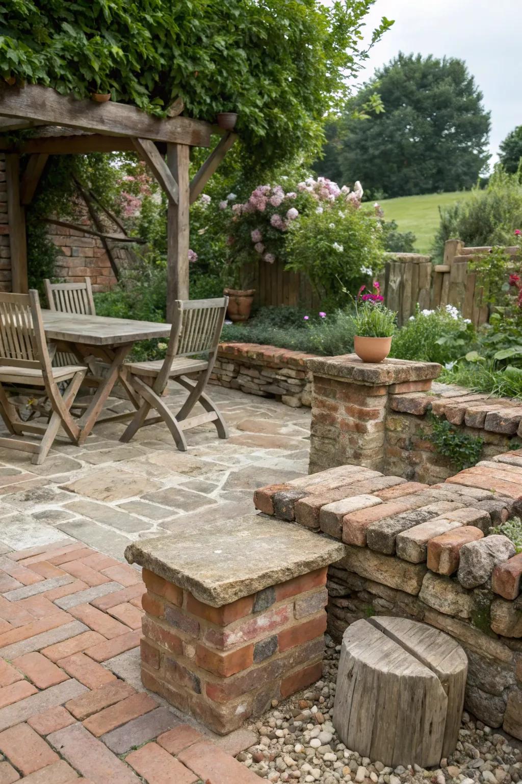 A sustainable patio crafted from recycled materials, adding charm and eco-friendliness.