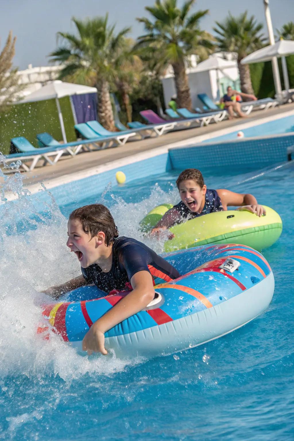 A giant inflatable race at the poolside.