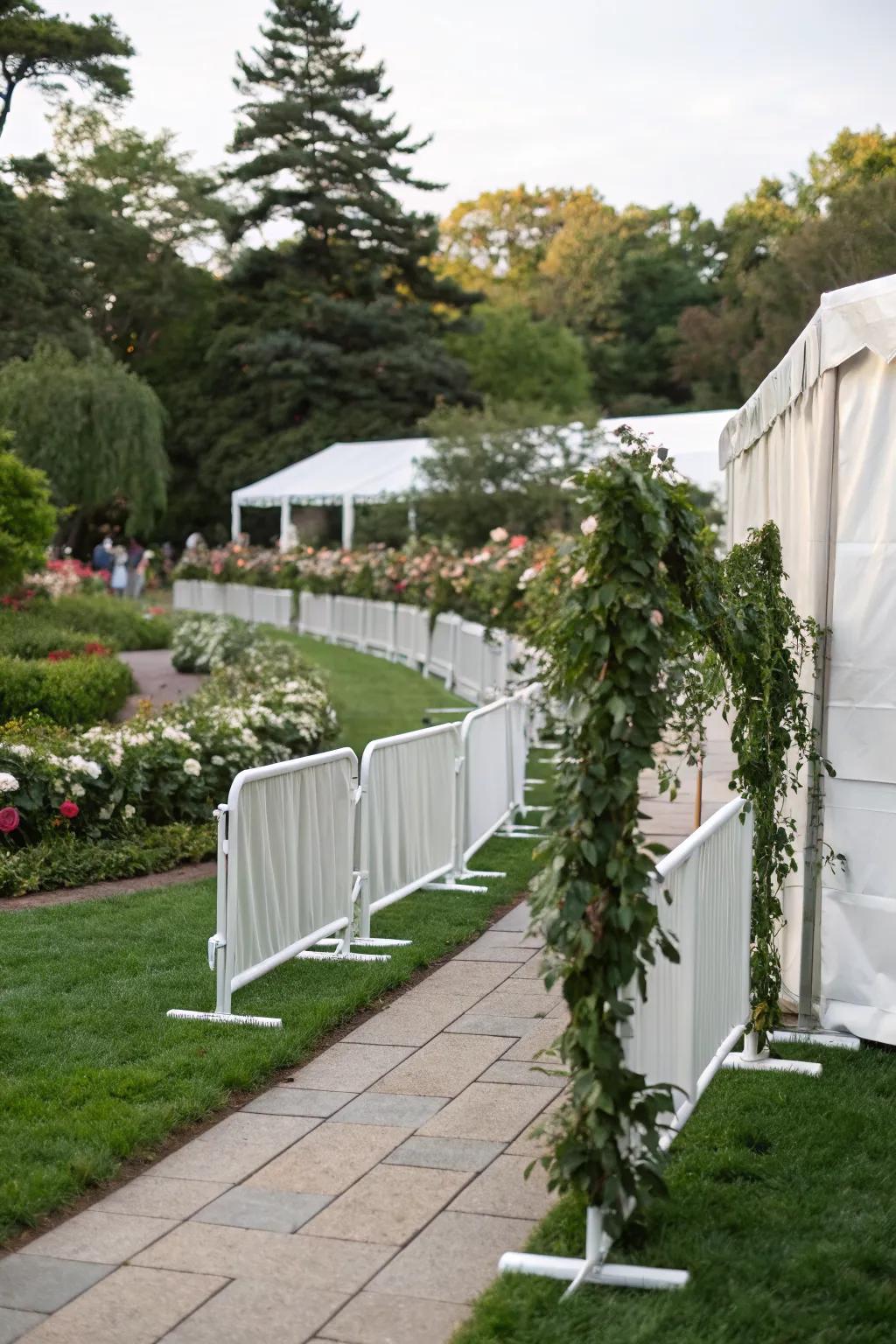 Temporary event barriers for organized outdoor gatherings.