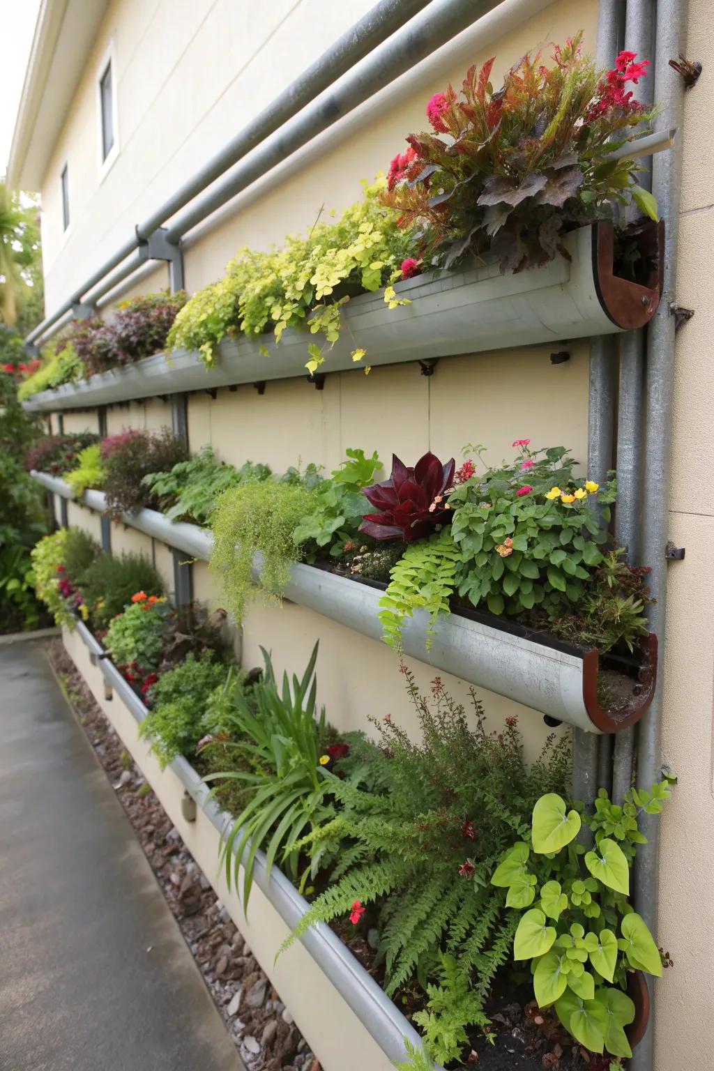 Innovative gardening with repurposed gutters for limited spaces.