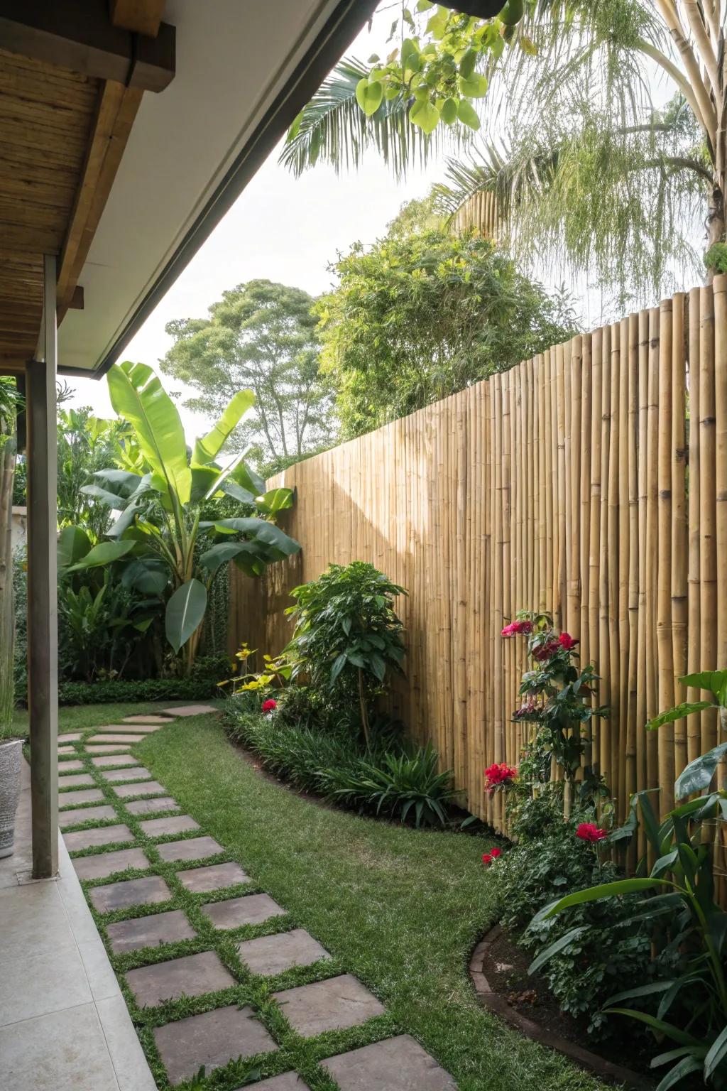 Bamboo walls infuse spaces with tropical charm.
