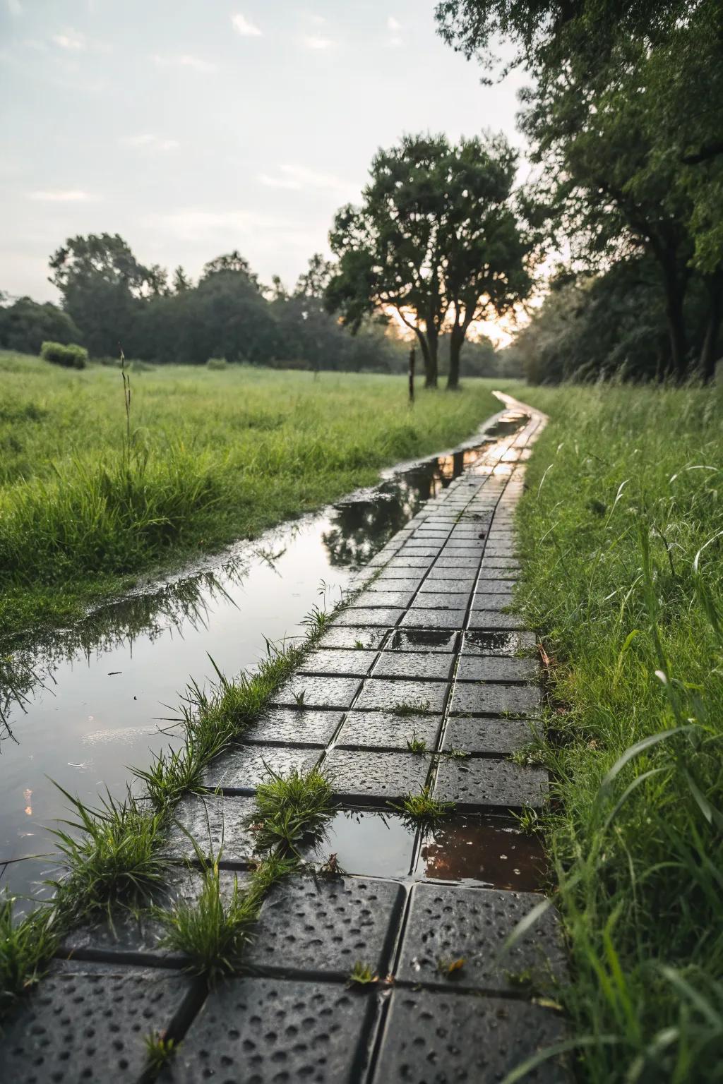 Rubber tiles offer a safe and slip-resistant path.