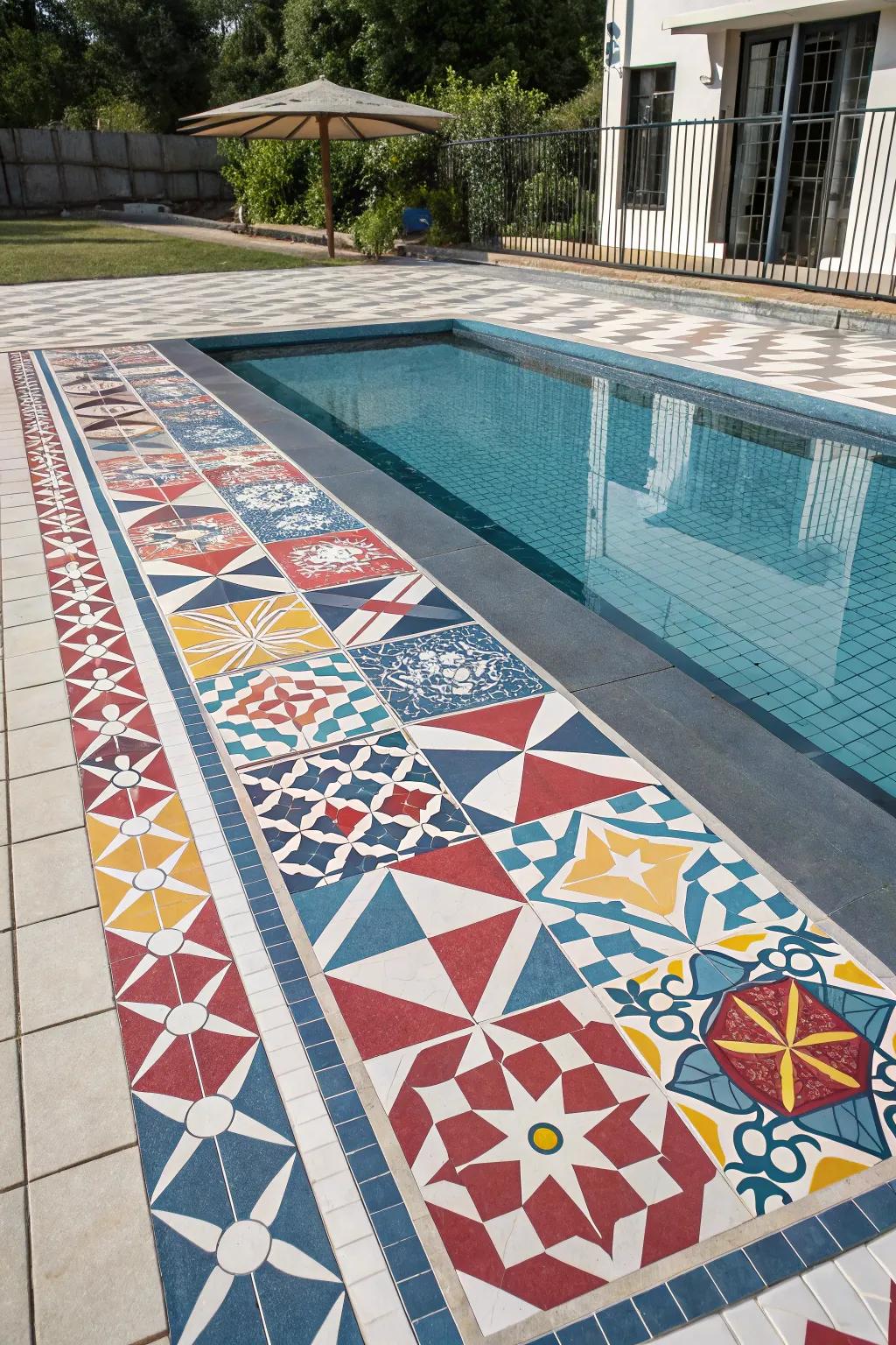 Patterned cement tiles create a striking visual statement.
