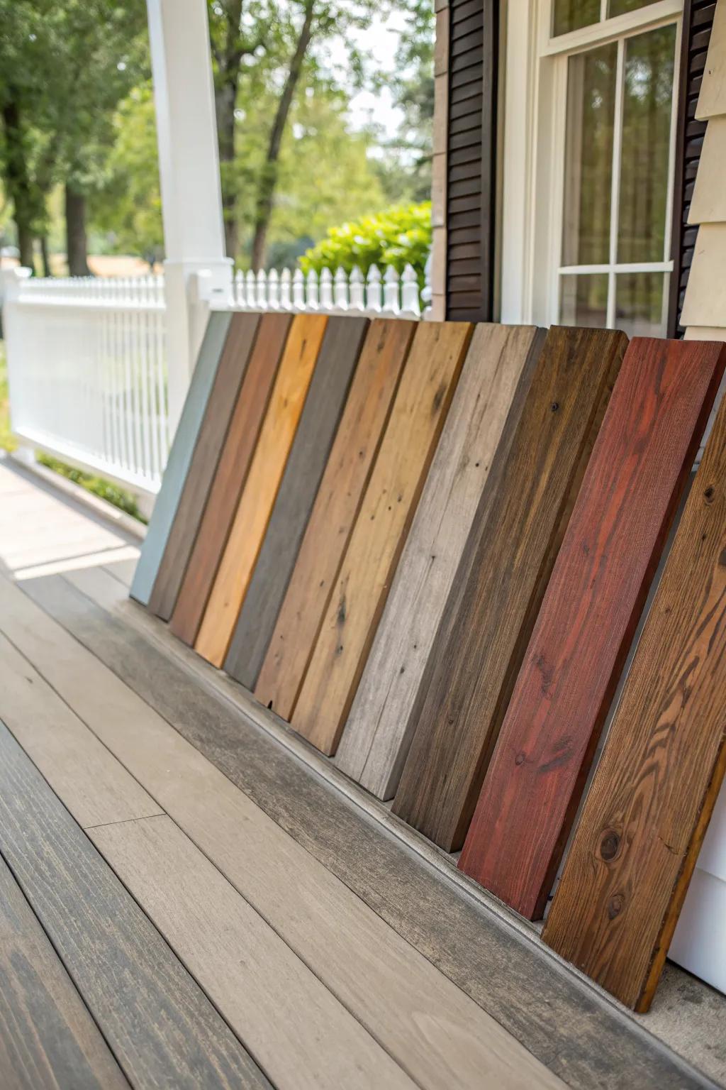 Explore various wood stains to personalize your porch.