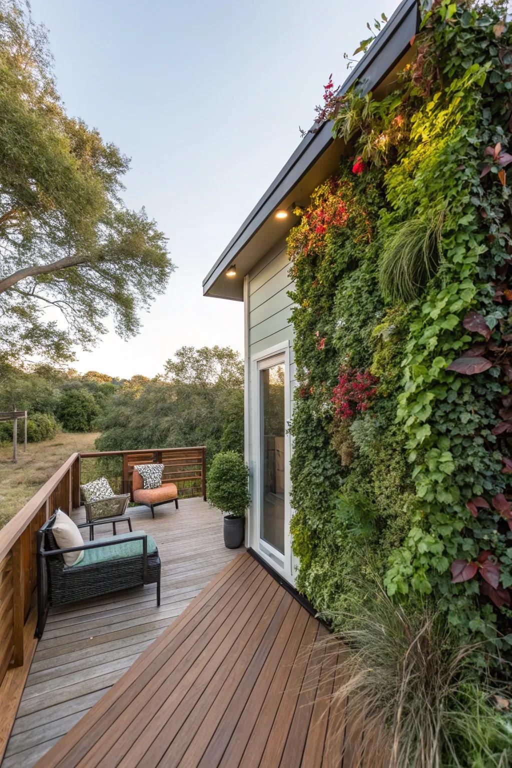 A vertical garden adds a wow factor with its vibrant display.
