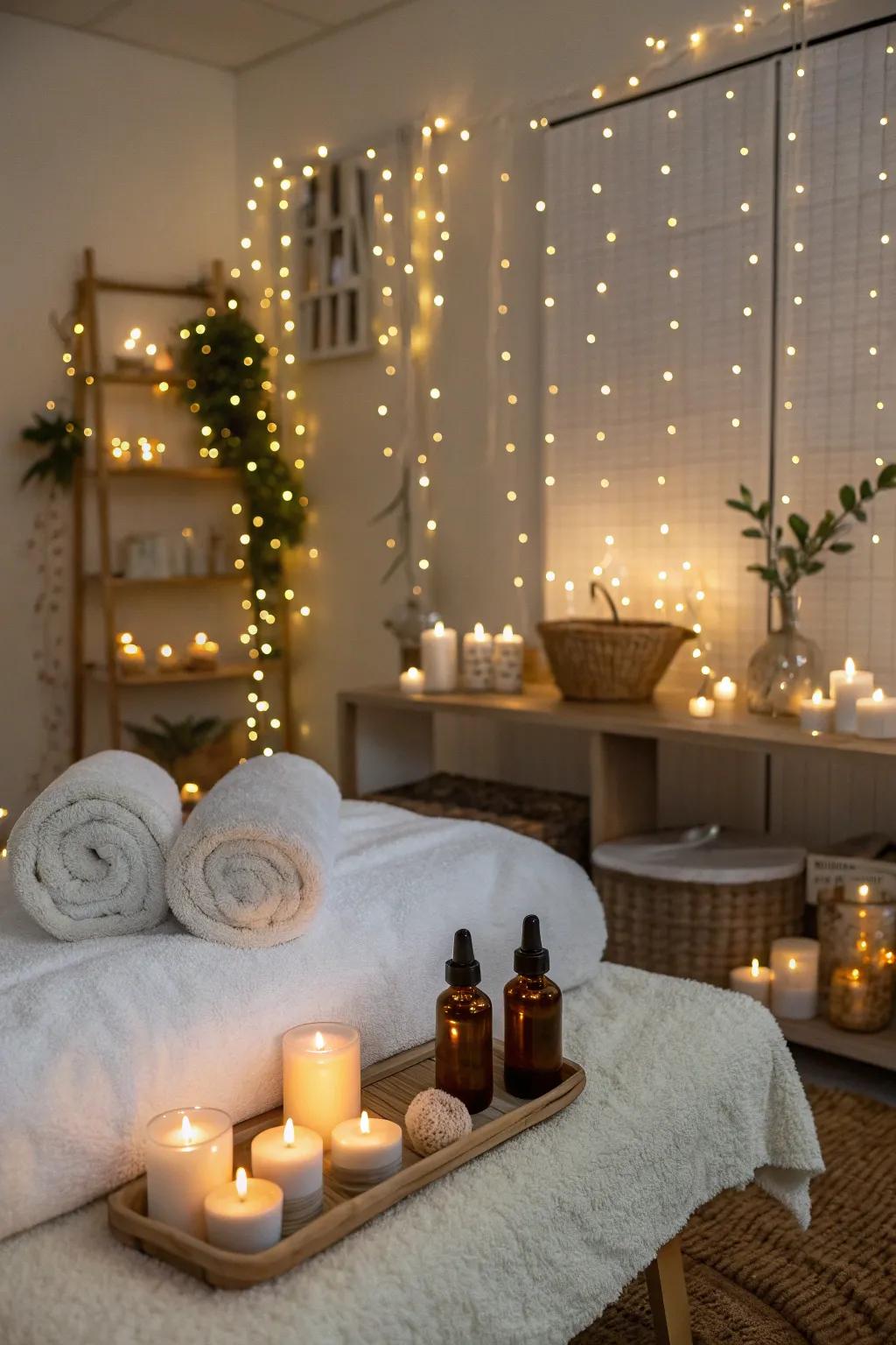 Fairy lights bring a magical glow to any toddler spa setup.
