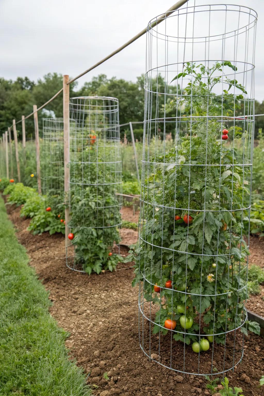 Custom wire mesh cages for sturdy plant support.