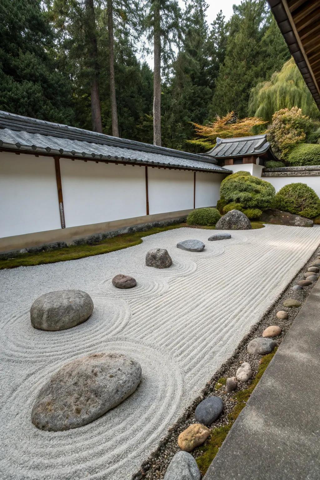 A tranquil Zen garden offering a peaceful retreat.