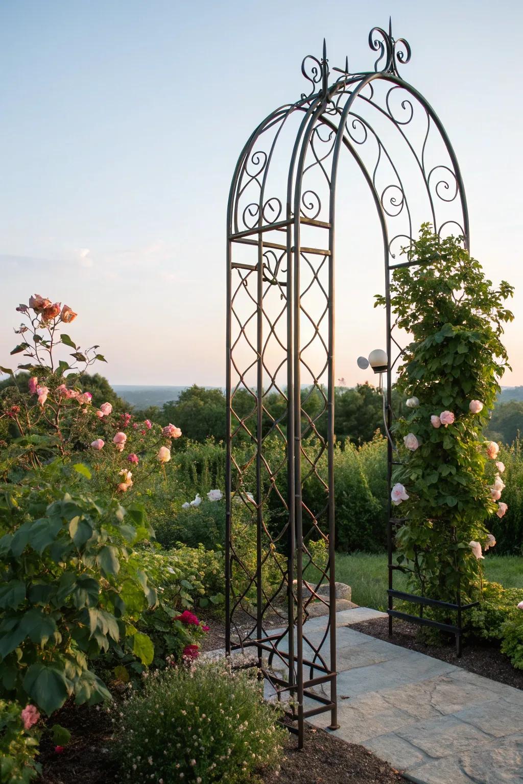 Wrought iron trellises bring an elegant, durable option.