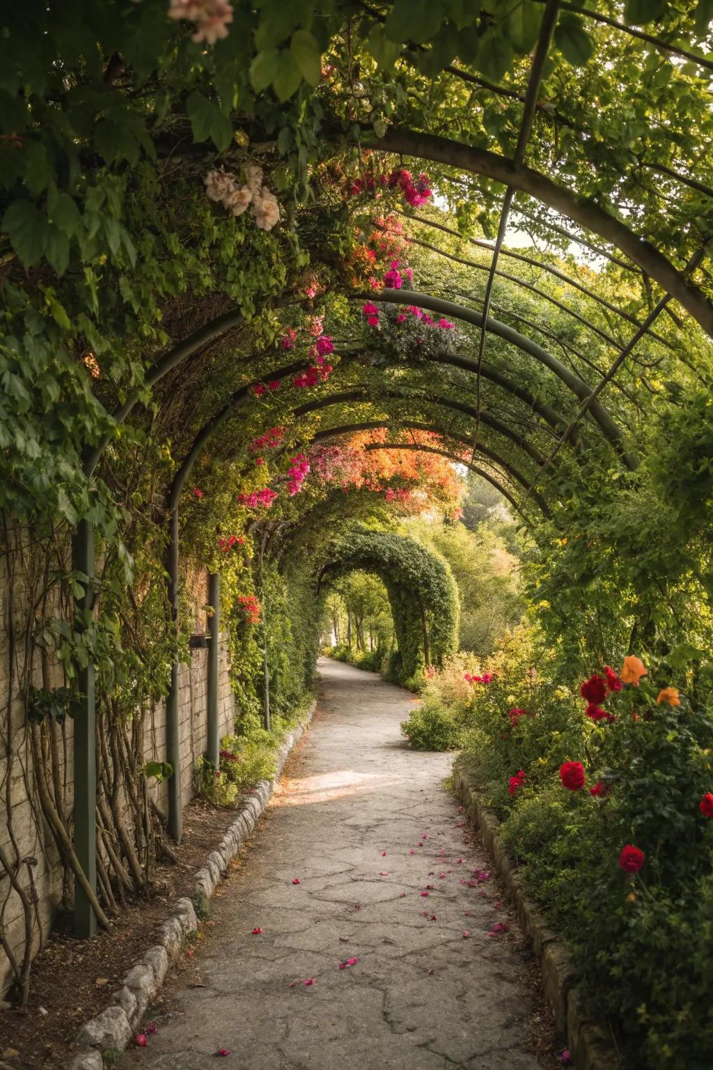 A vibrant tunnel of vines, showcasing a kaleidoscope of colors.