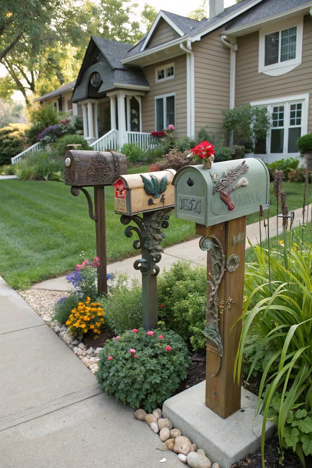 Make a statement with an artistic mailbox post design.
