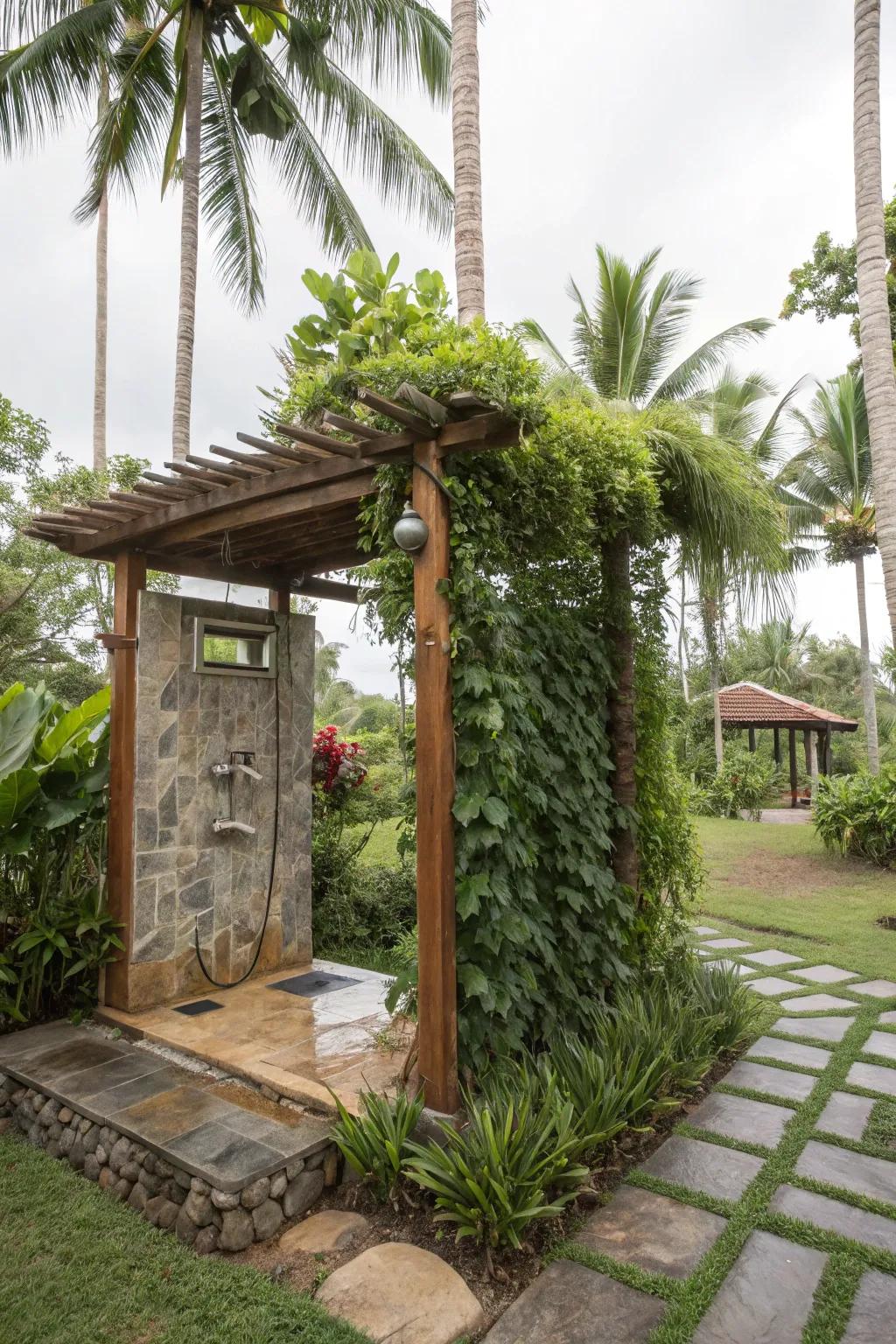Enjoy the perfect blend of shade and structure with a pergola over your outdoor shower.