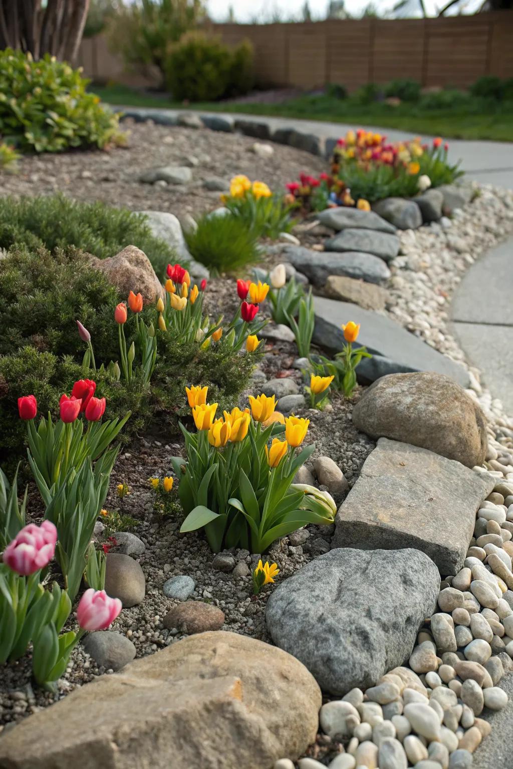 Miniature tulips create a charming and whimsical garden feature.