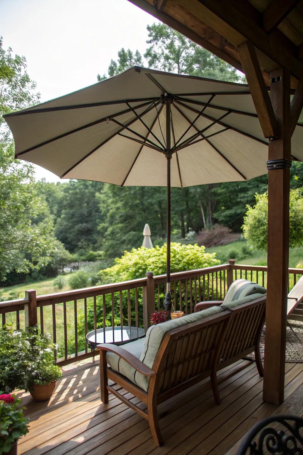 Flexible privacy with large umbrellas under your deck.