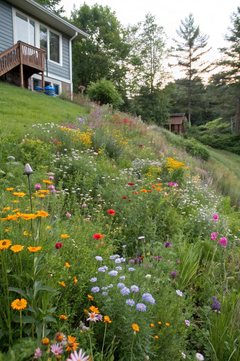 A wildflower meadow brings color and life to your slope.