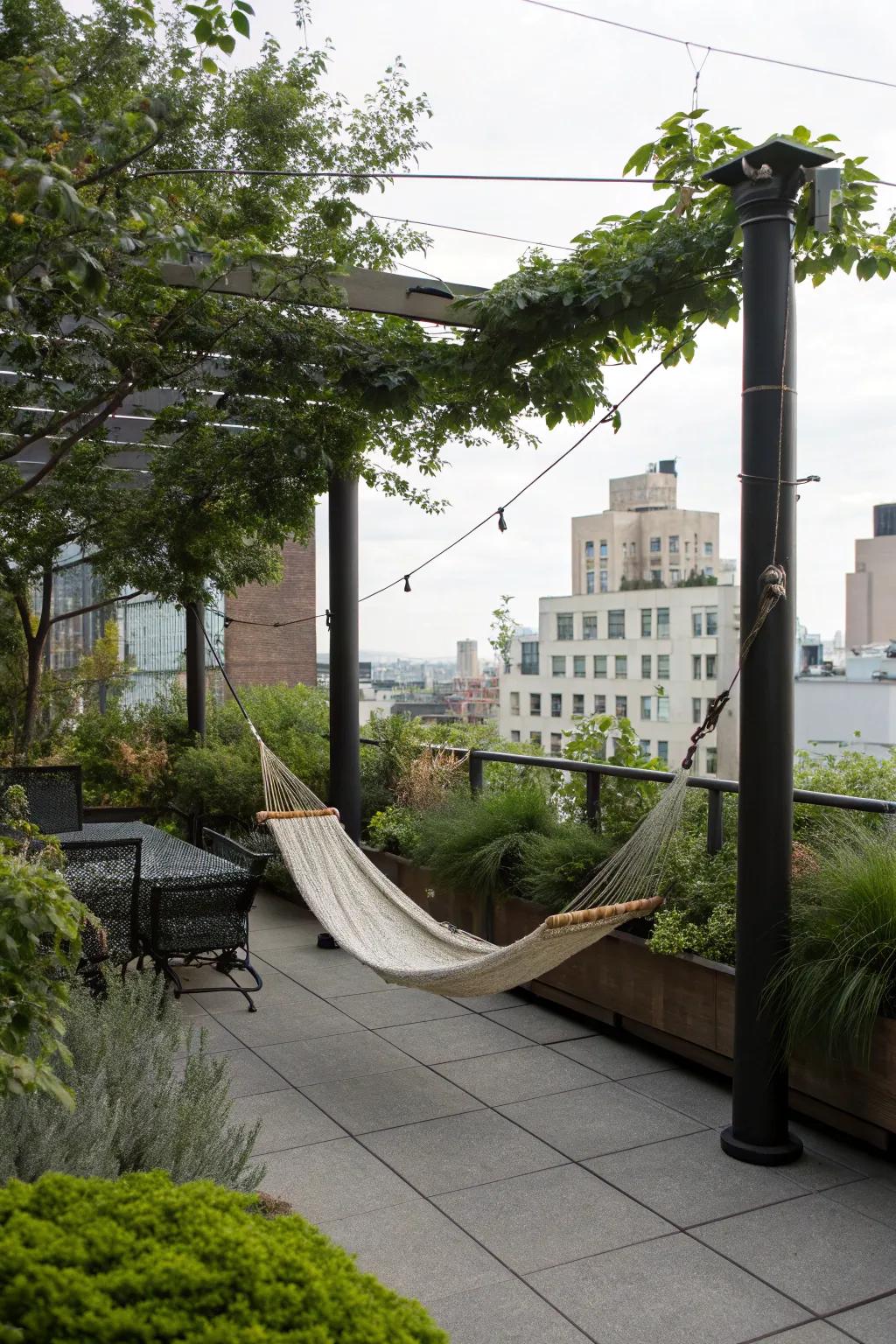 Indulge in relaxation with a cozy hammock.