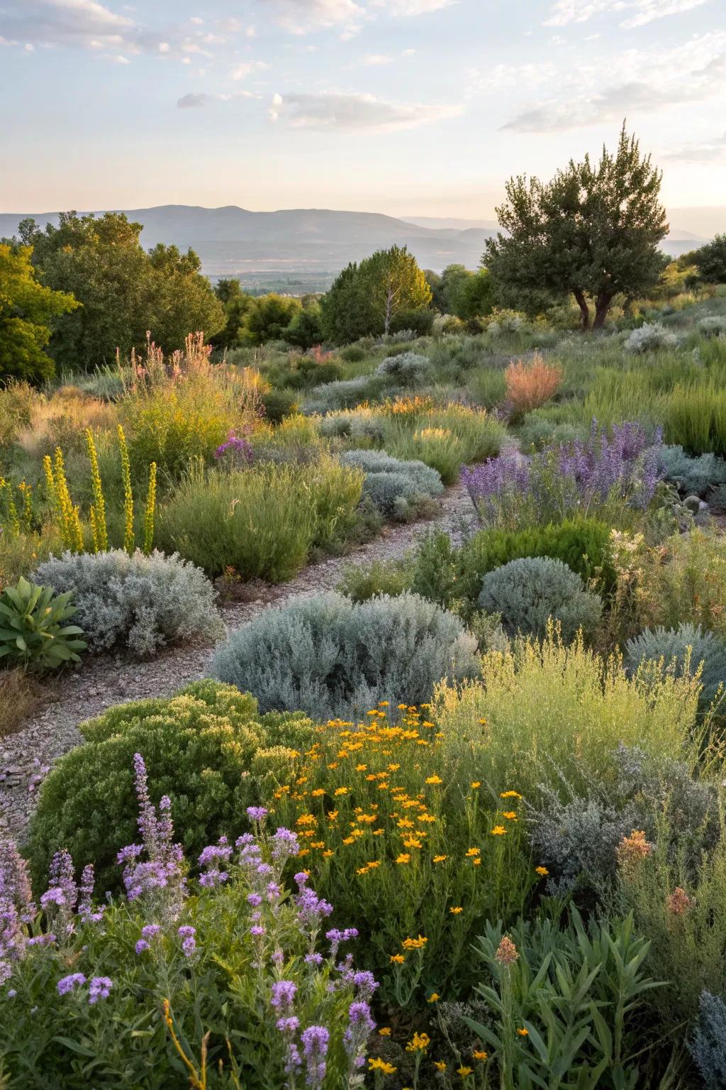 A garden thriving with native plants in a Utah backyard.