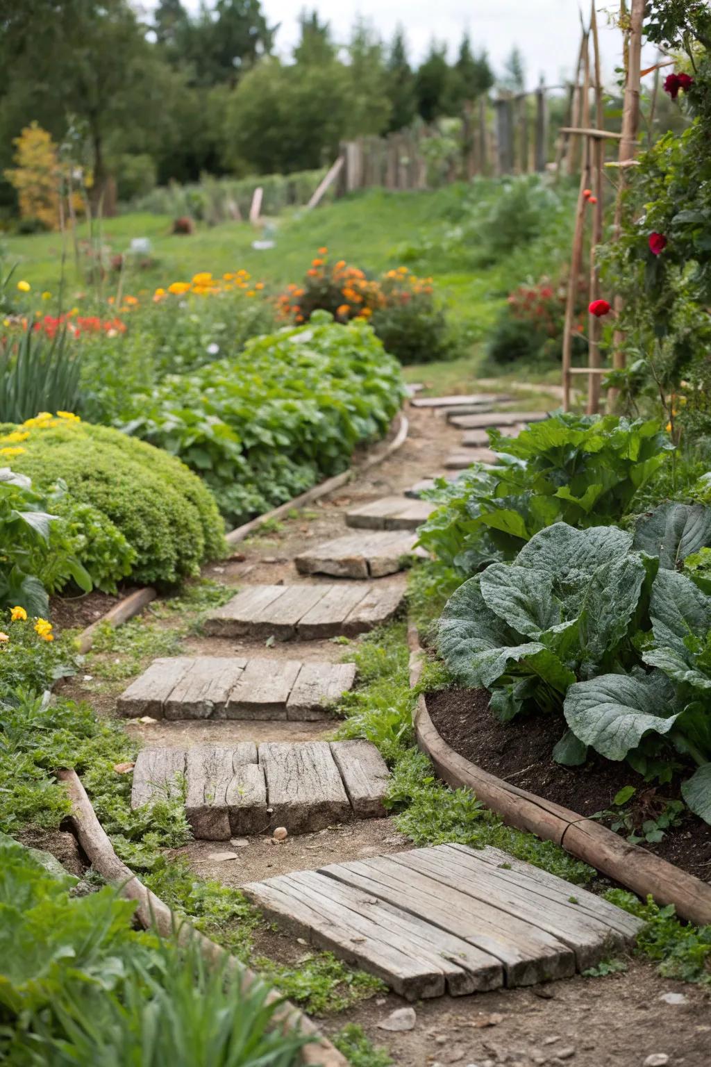 Log stepping stones add a rustic touch to your garden path.