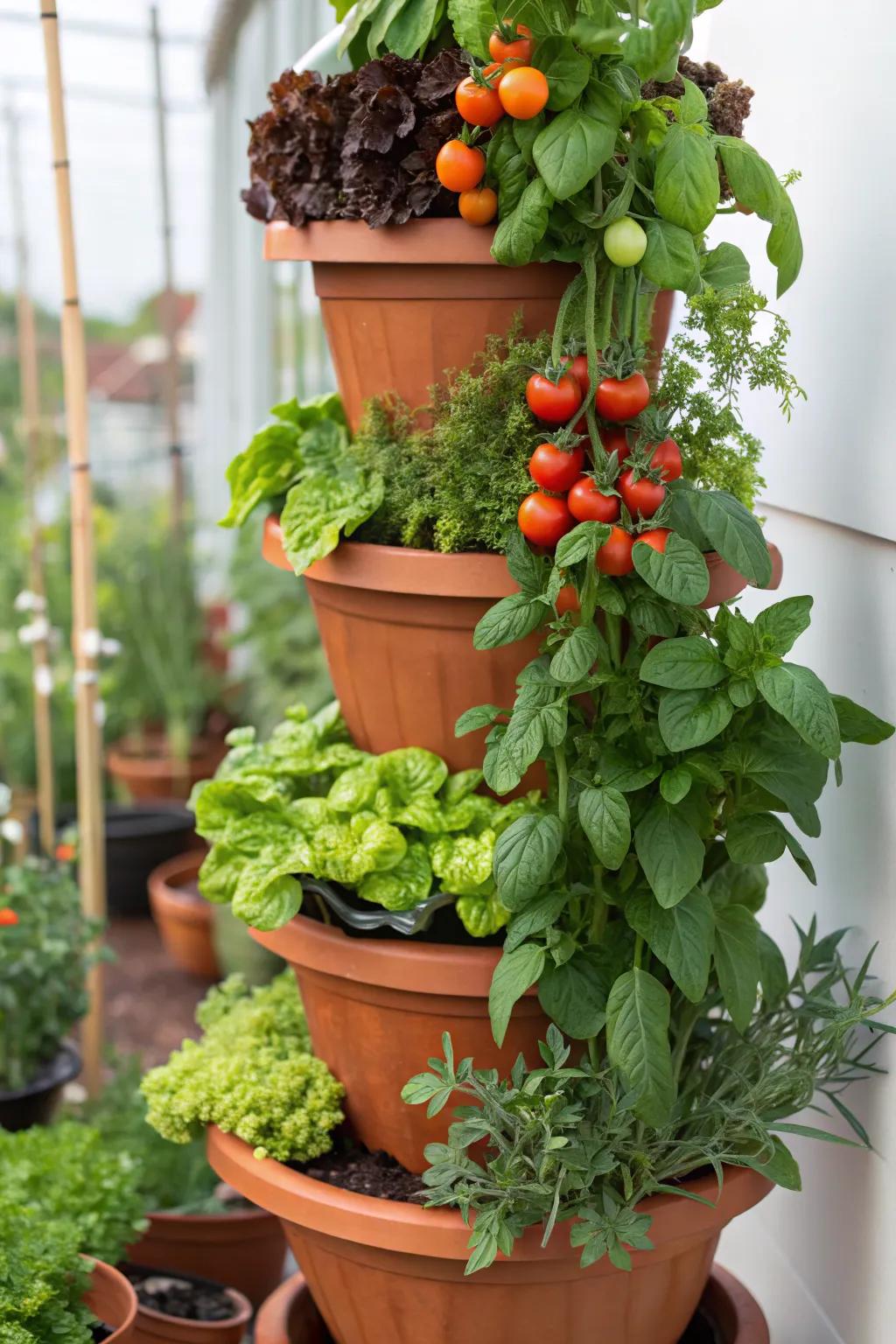 Tower gardens maximize harvest in small spaces.