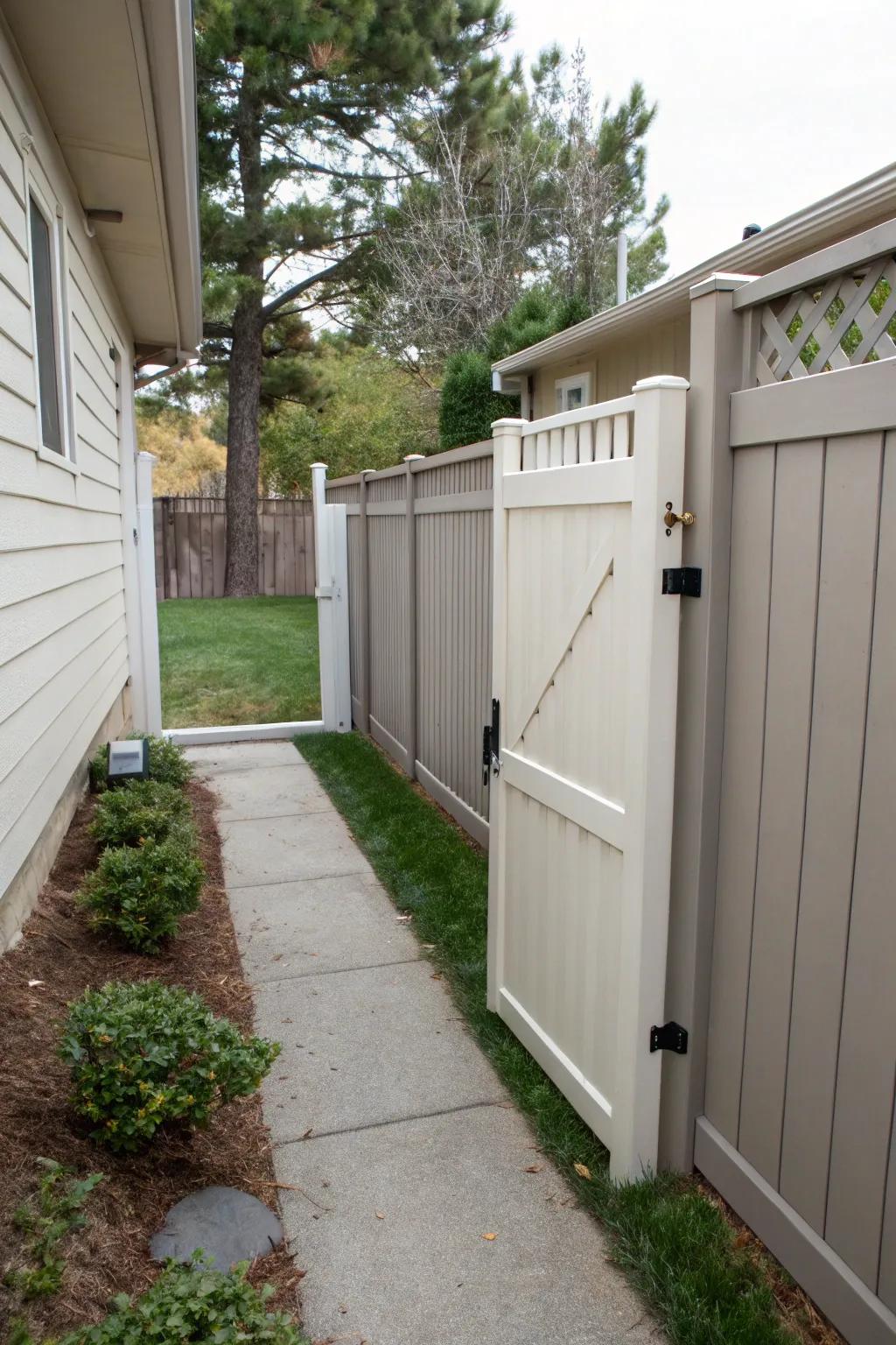 Save space with a convenient sliding vinyl gate.