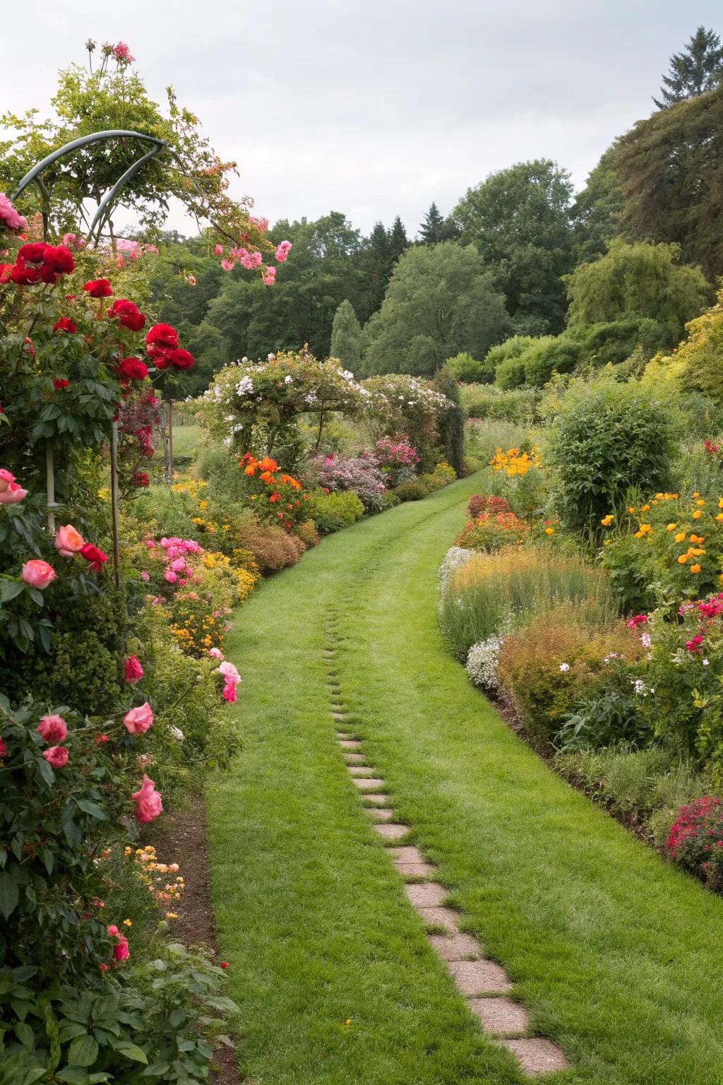 A soft grass walkway that invites you to linger.