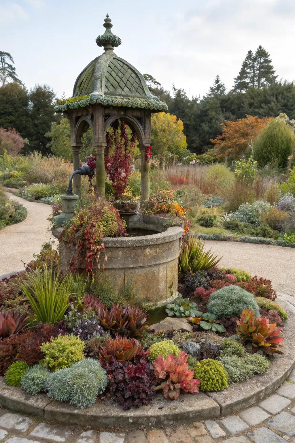 A sculpture cover turns your well into a garden masterpiece.