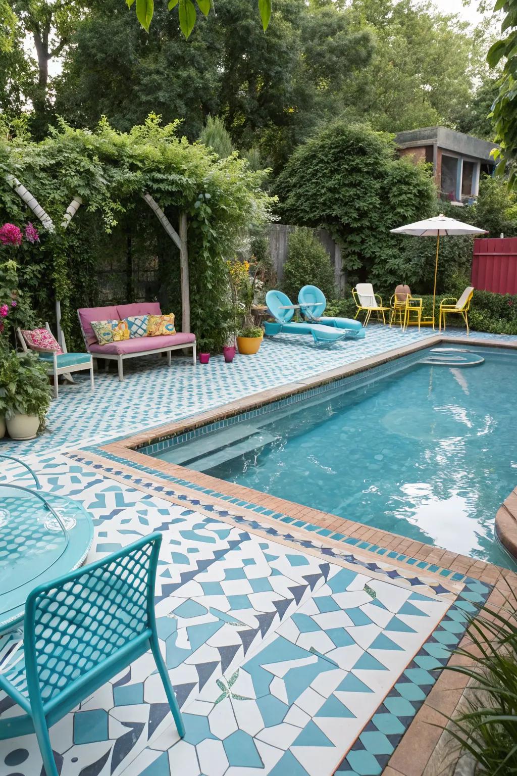 Retro patterns add a playful, nostalgic touch to your pool.