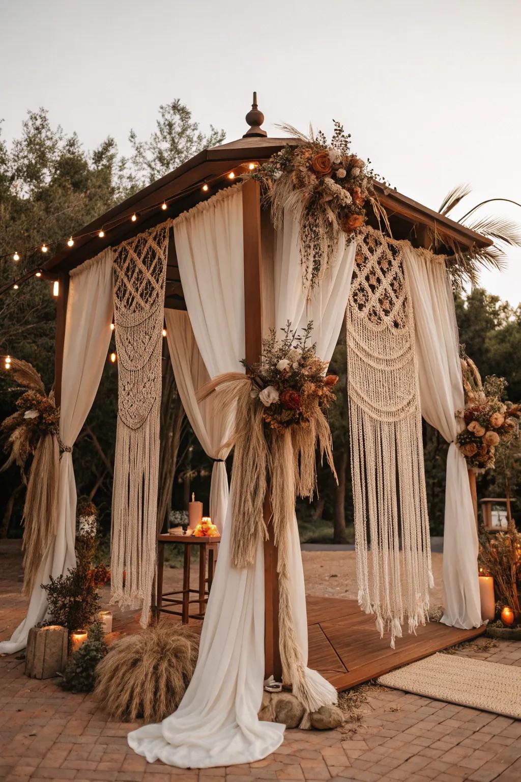 Macramé adds a bohemian flair to this dreamy gazebo.