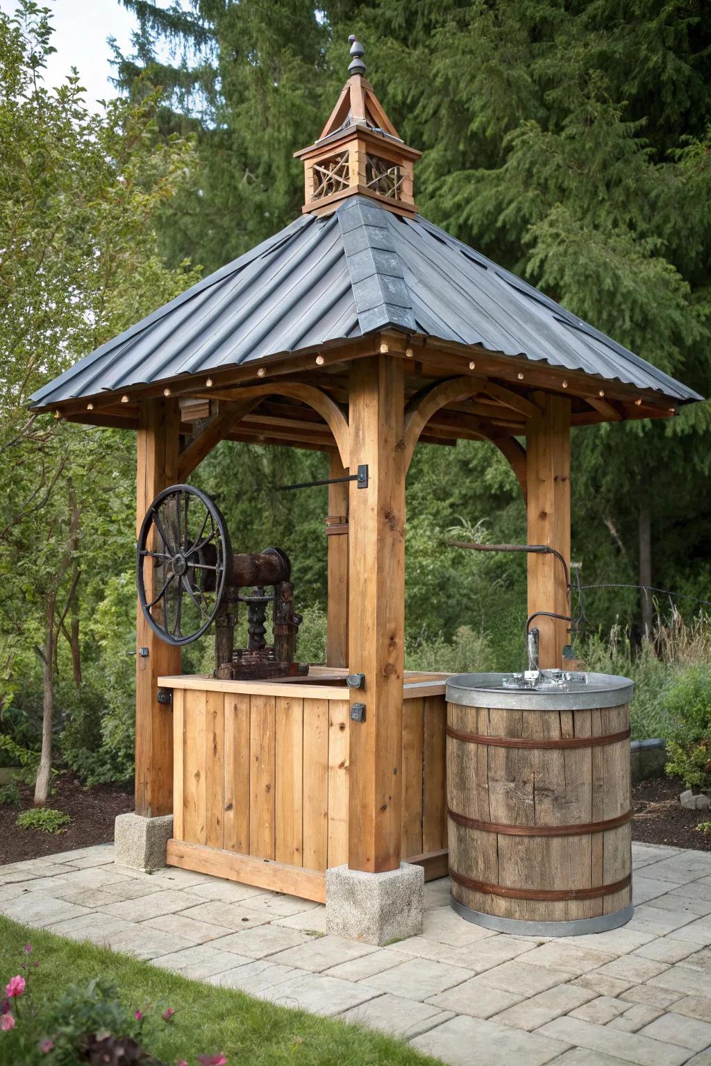 Craftsmanship at its finest: A well pump house with a practical, detachable roof for effortless maintenance.