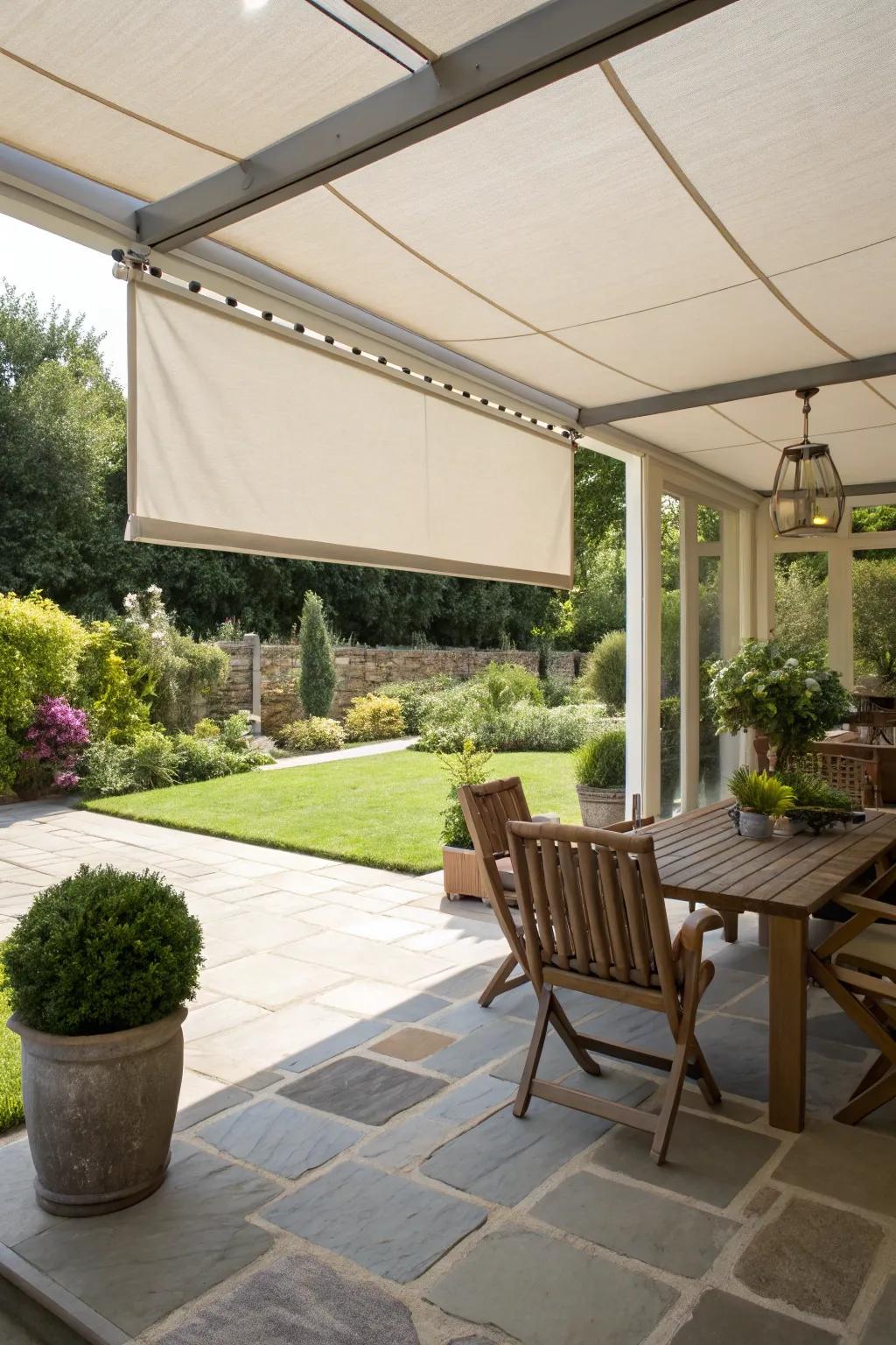 Folding screens offer mobile and versatile shade.