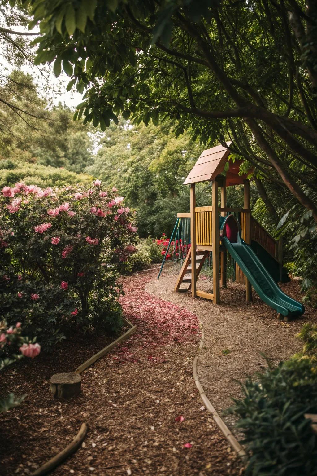 Bark mulch provides a soft and natural surface.