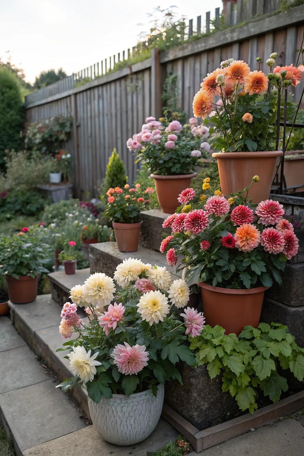 Layered pot arrangement for dynamic garden design