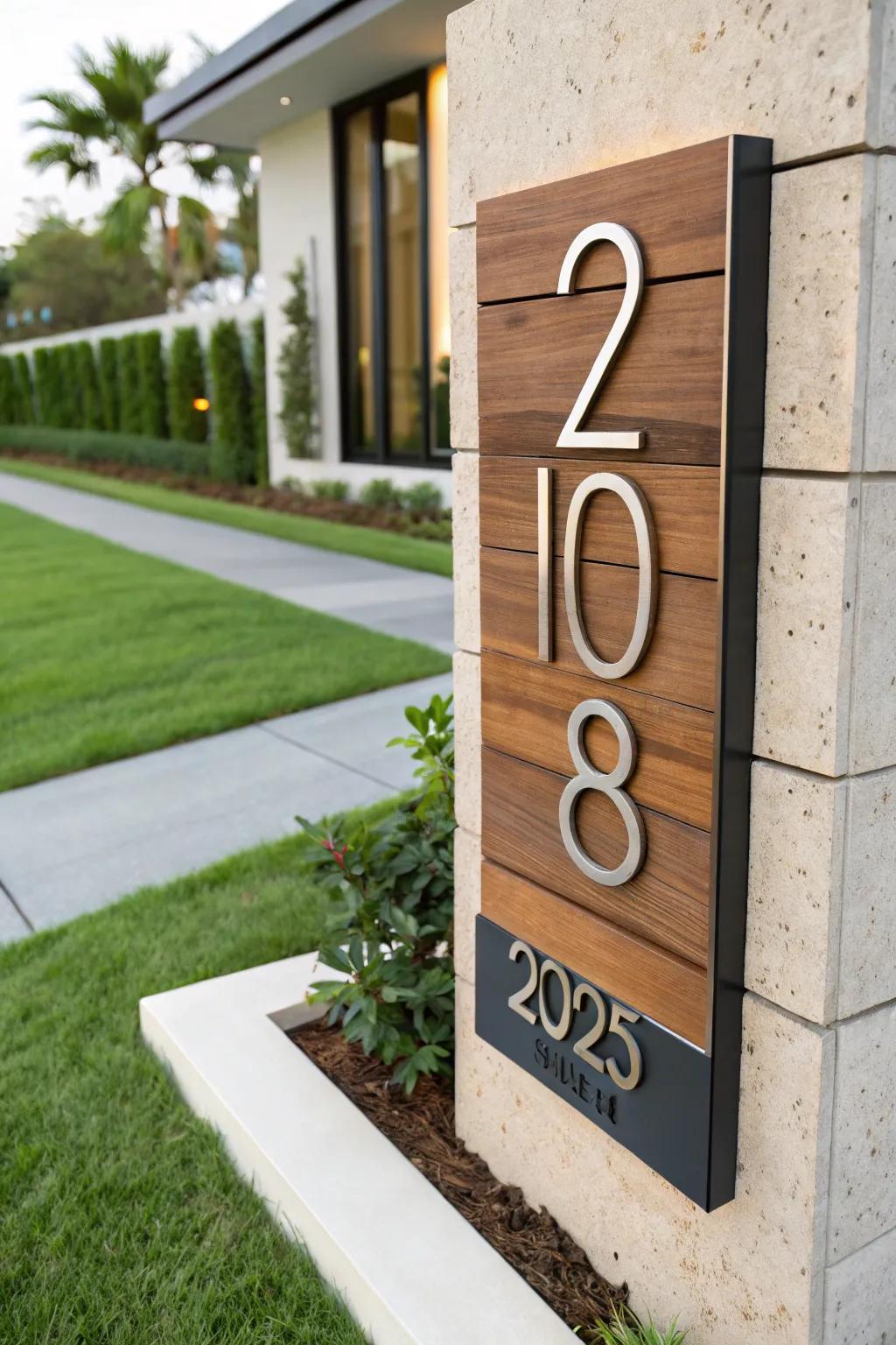 House numbers on a decorative plaque.