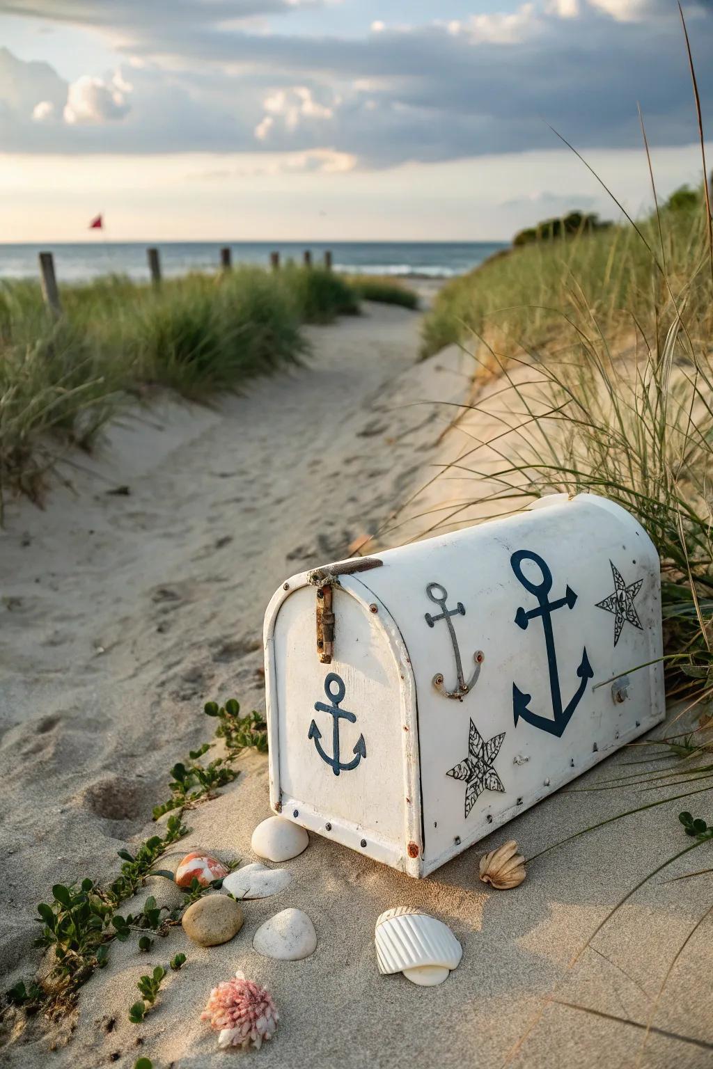 A seaside-inspired white mailbox captures the essence of coastal living.