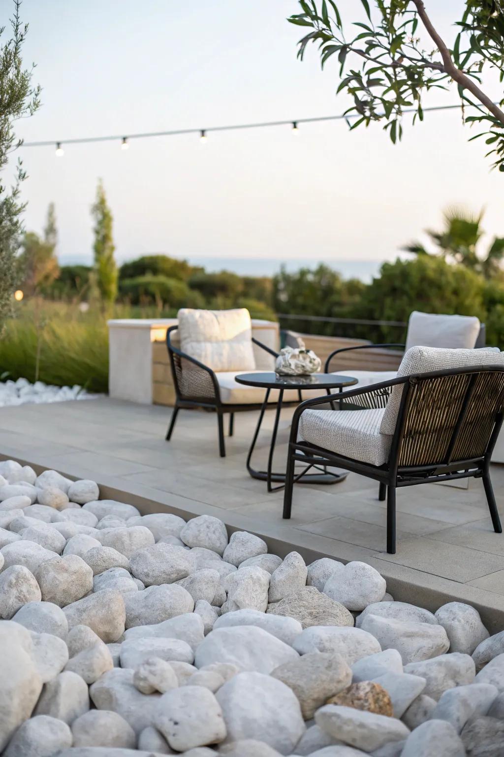 Make patios inviting with white marble accents.