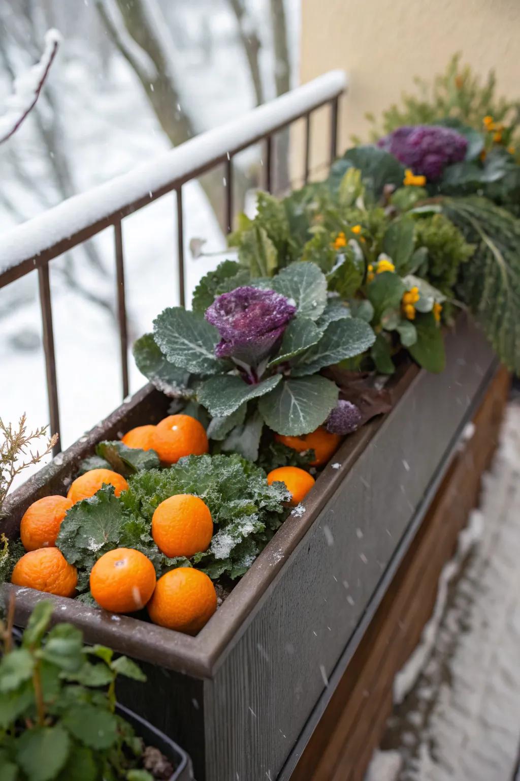 Citrus fruits bring a fresh and vibrant touch to flower boxes.