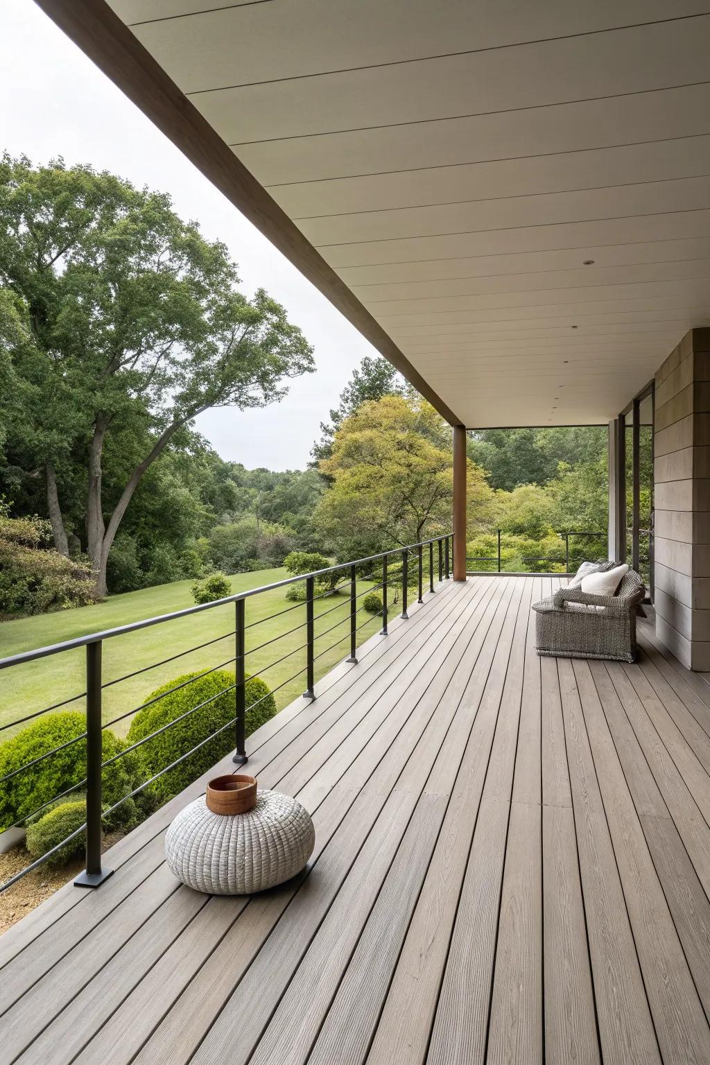 A minimalist wooden patio deck offering serene simplicity.