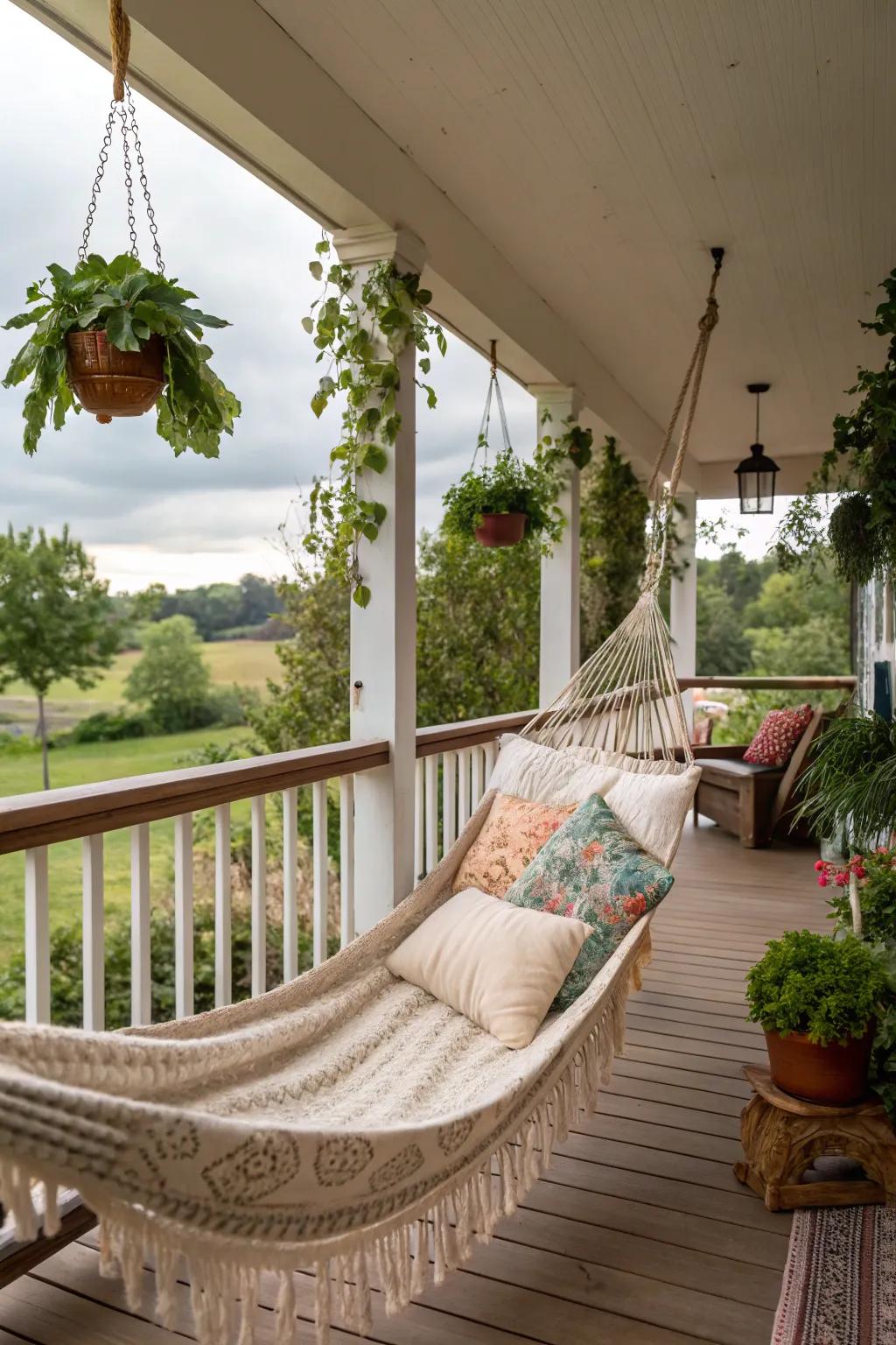 Hammock hideaway on a wrap around porch