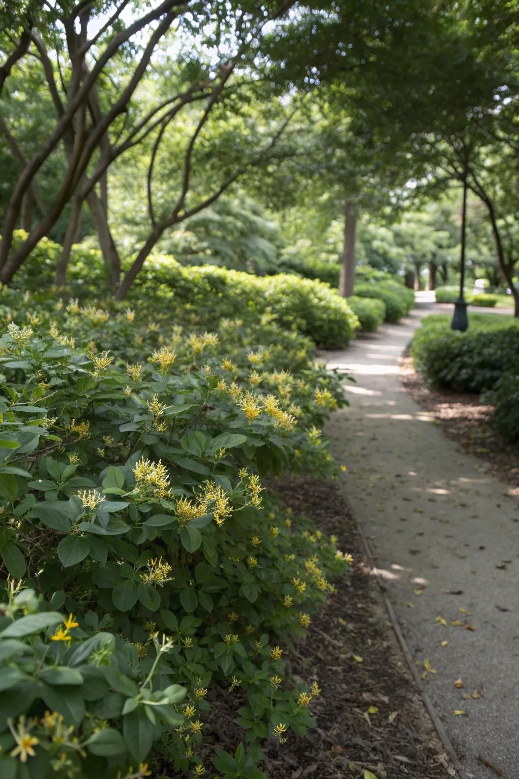 Bush honeysuckle creates a natural screen in shaded gardens.