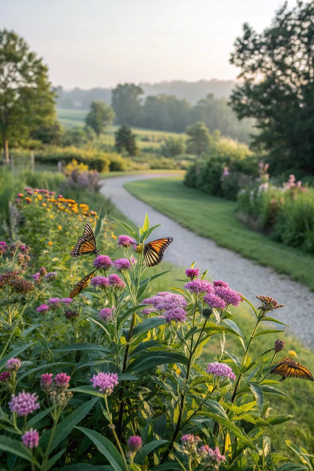 A butterfly sanctuary with butterfly bushes and milkweed in zone 8b.