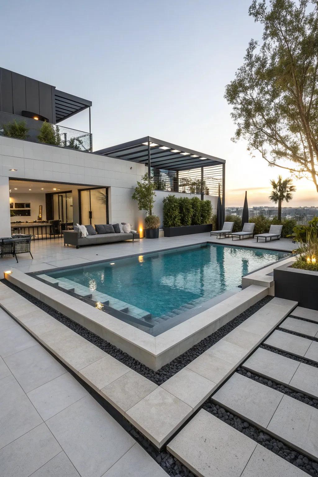 Achieve a sleek modern look with a geometric pool.