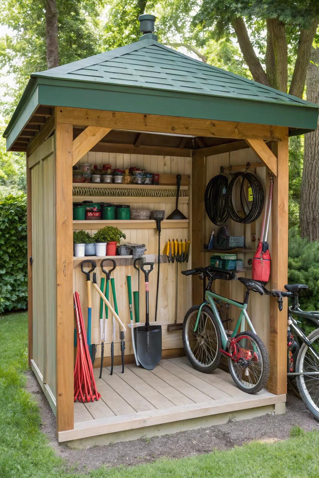 Maximize your space with a functional gazebo storage solution.