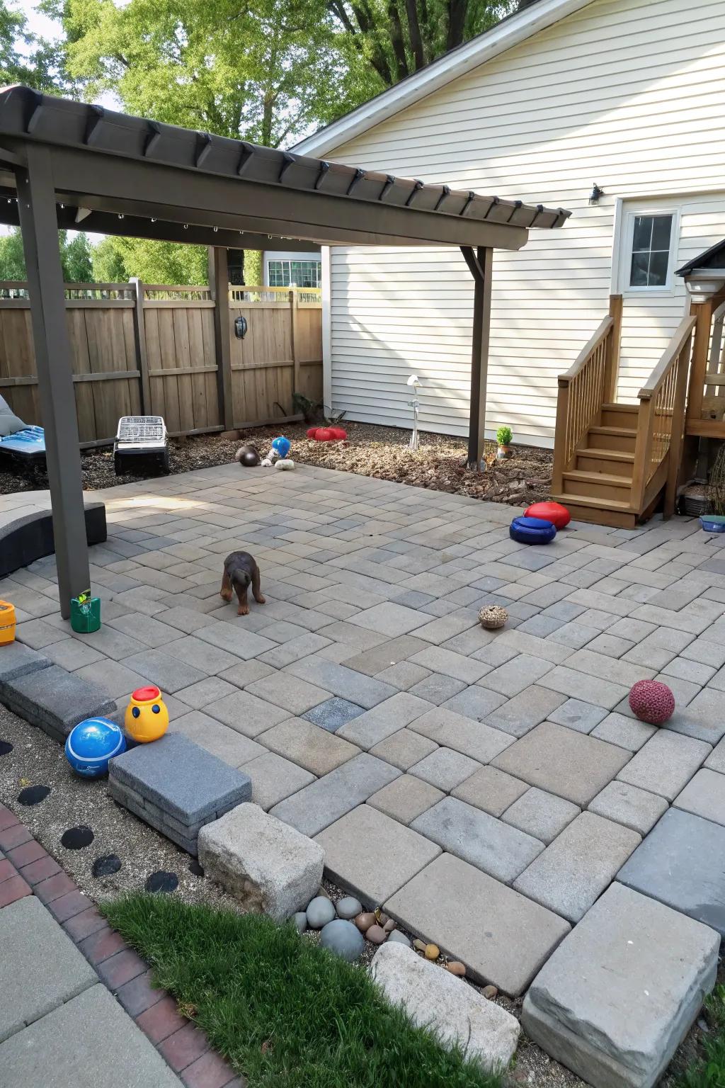 Pet-friendly patio designed for comfort and play.